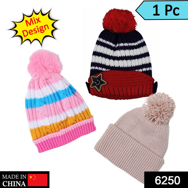 6250  Cap For Winter Woolen Knitted Black Inside Fur Caps (Minimum 2 Qty)