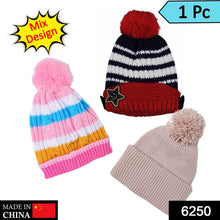 6250  Cap For Winter Woolen Knitted Black Inside Fur Caps (Minimum 2 Qty)